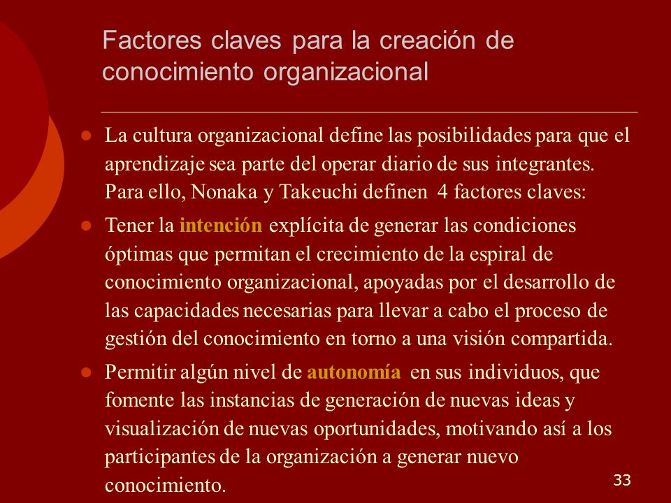Factores claves para la creación de conocimiento organizacional
