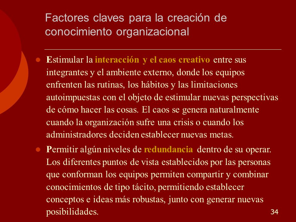 Factores claves para la creación de conocimiento organizacional