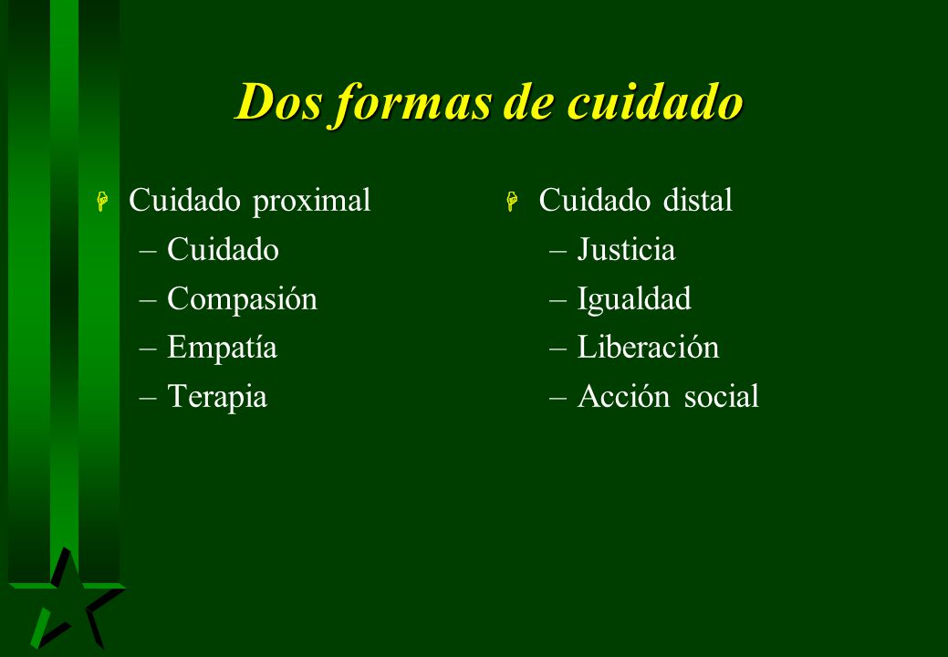 Dos formas de cuidado Cuidado proximal Cuidado Compasión Empatía