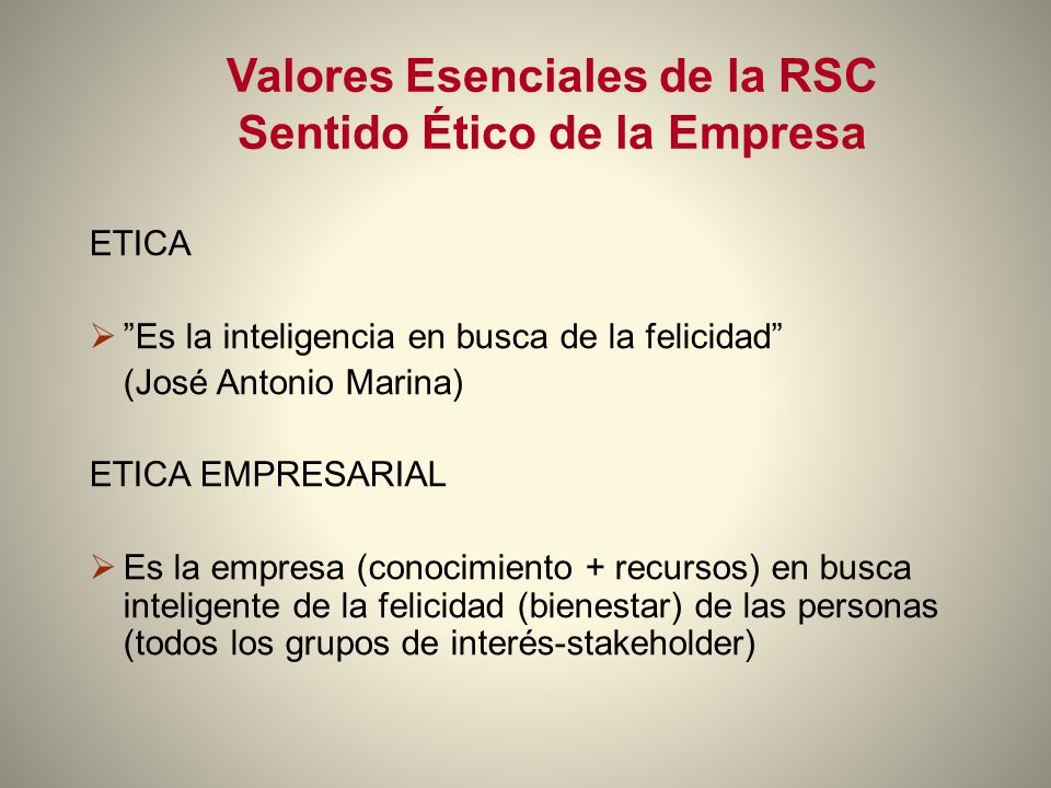 Valores Esenciales de la RSC Sentido Ético de la Empresa