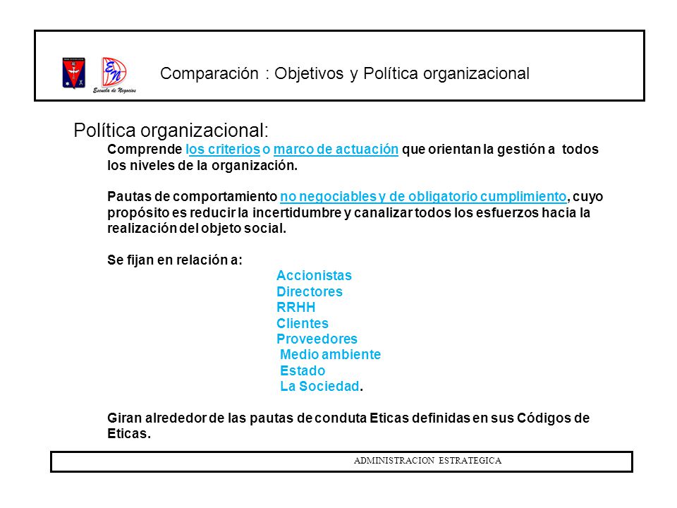 Comparación : Objetivos y Política organizacional