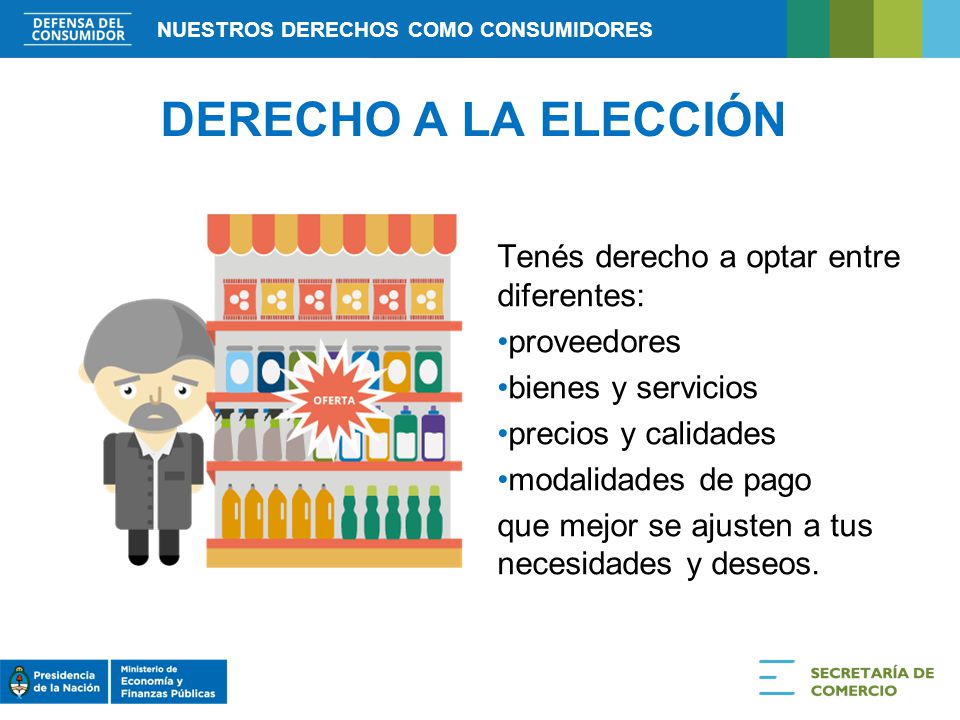 DERECHO A LA ELECCIÓN Tenés derecho a optar entre diferentes: