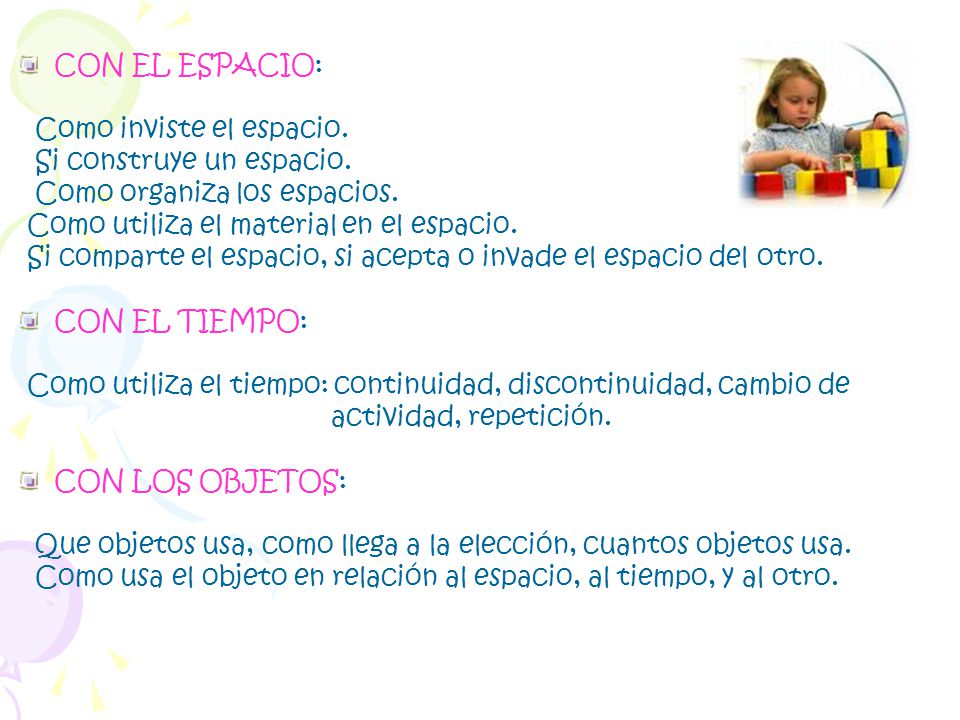 CON EL ESPACIO: Como inviste el espacio. Si construye un espacio. Como organiza los espacios. Como utiliza el material en el espacio.