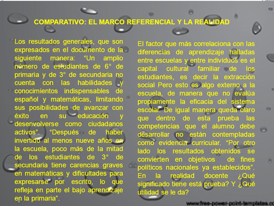COMPARATIVO: EL MARCO REFERENCIAL Y LA REALIDAD