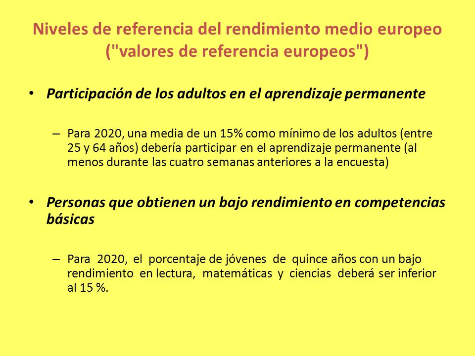 Niveles de referencia del rendimiento medio europeo ( valores de referencia europeos )