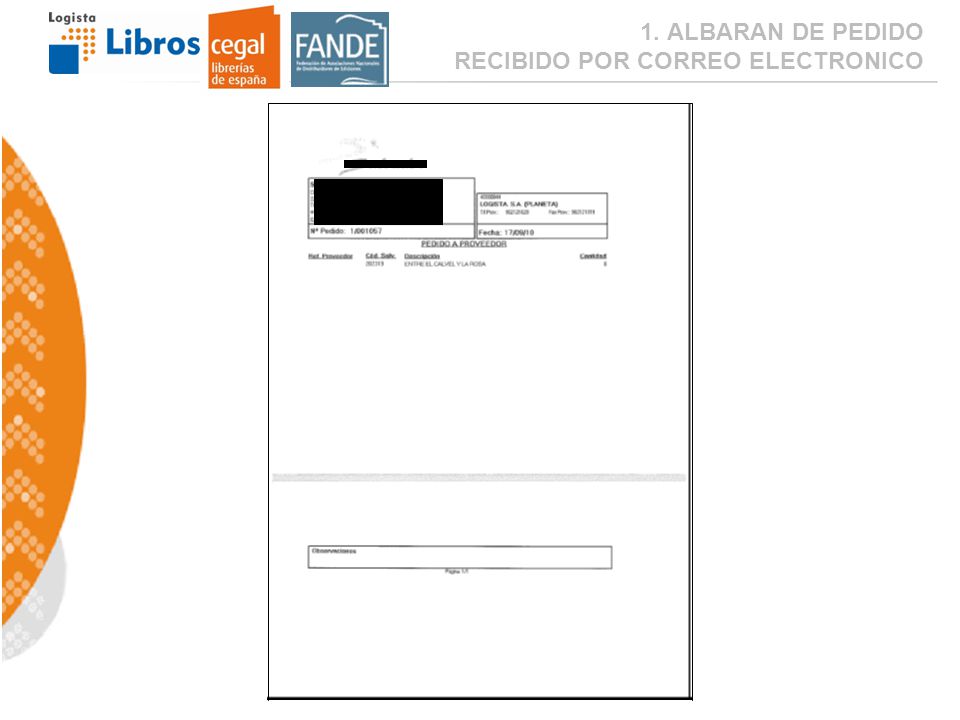 1. ALBARAN DE PEDIDO RECIBIDO POR CORREO ELECTRONICO