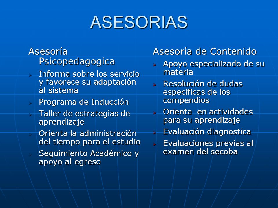 ASESORIAS Asesoría Psicopedagogica Asesoría de Contenido