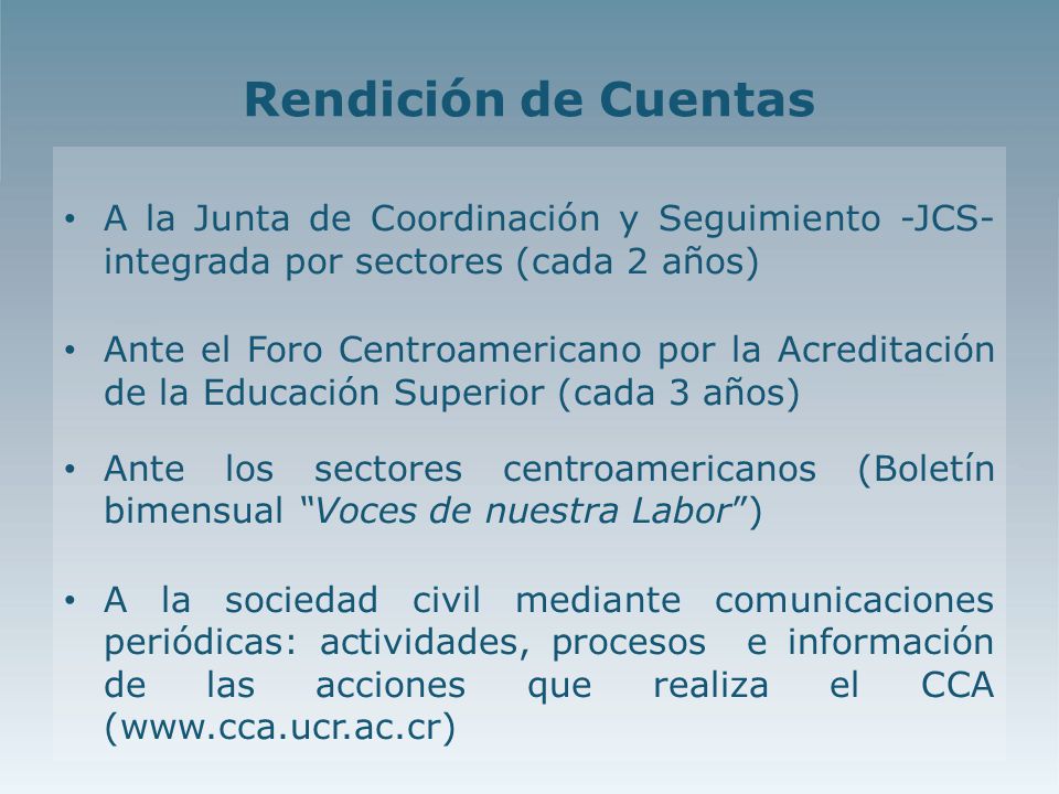 Rendición de Cuentas A la Junta de Coordinación y Seguimiento -JCS- integrada por sectores (cada 2 años)