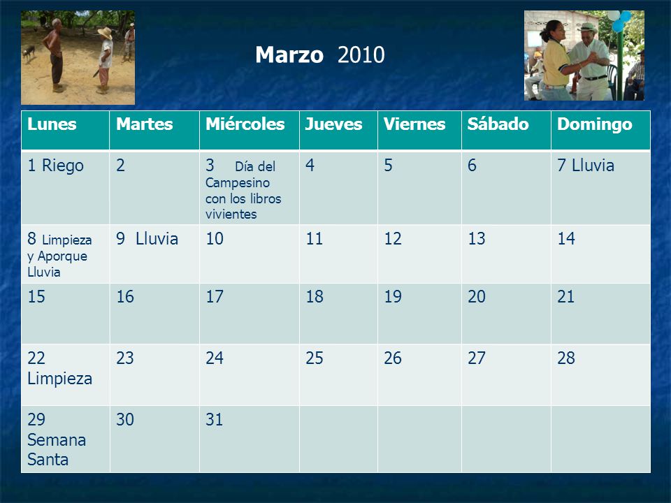 Marzo 2010 Lunes Martes Miércoles Jueves Viernes Sábado Domingo
