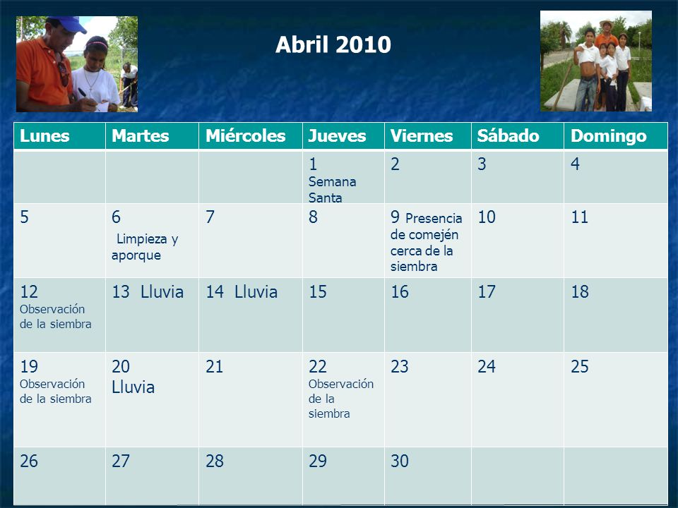 Abril 2010 Lunes Martes Miércoles Jueves Viernes Sábado Domingo 1 2 3