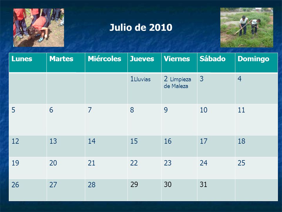 Julio de 2010 Lunes Martes Miércoles Jueves Viernes Sábado Domingo