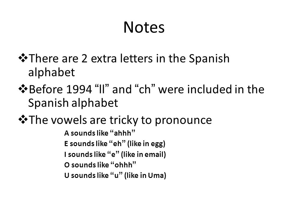 Notes There are 2 extra letters in the Spanish alphabet