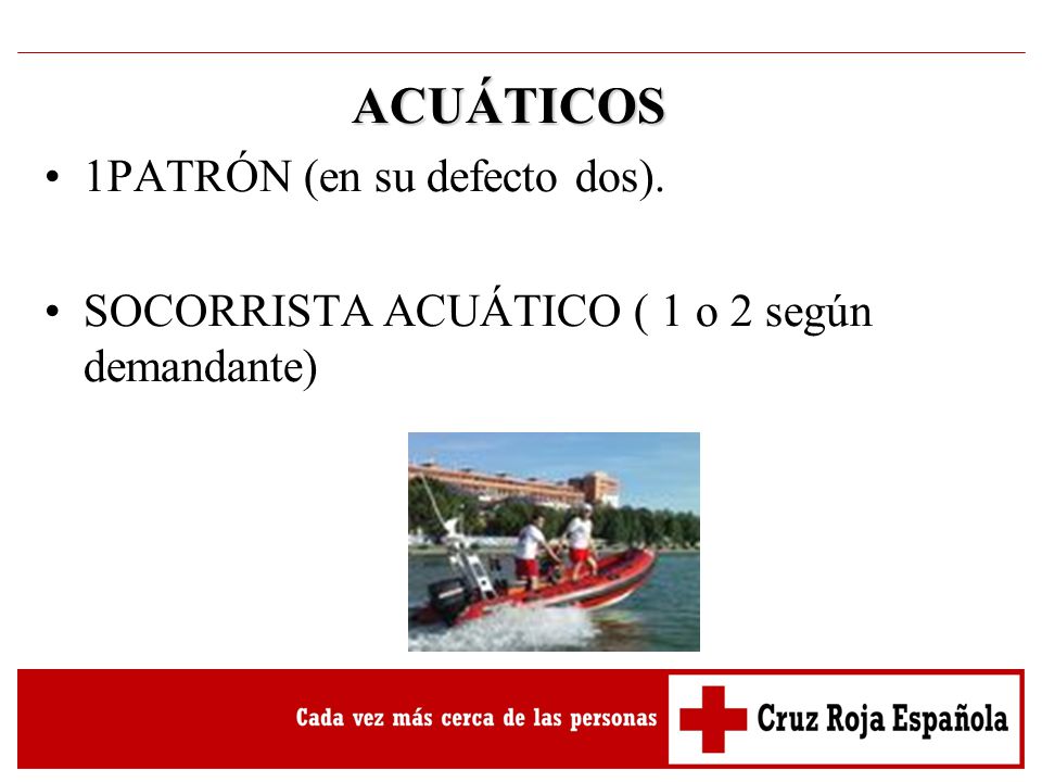 ACUÁTICOS 1PATRÓN (en su defecto dos). SOCORRISTA ACUÁTICO ( 1 o 2 según demandante)