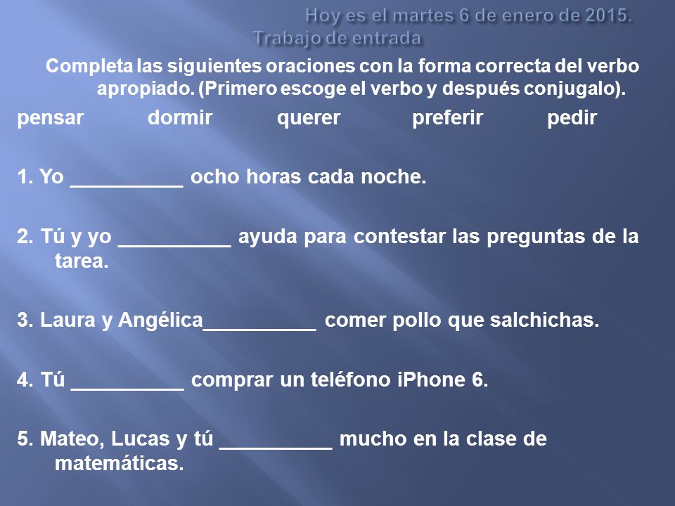 Hoy es el martes 6 de enero de Trabajo de entrada
