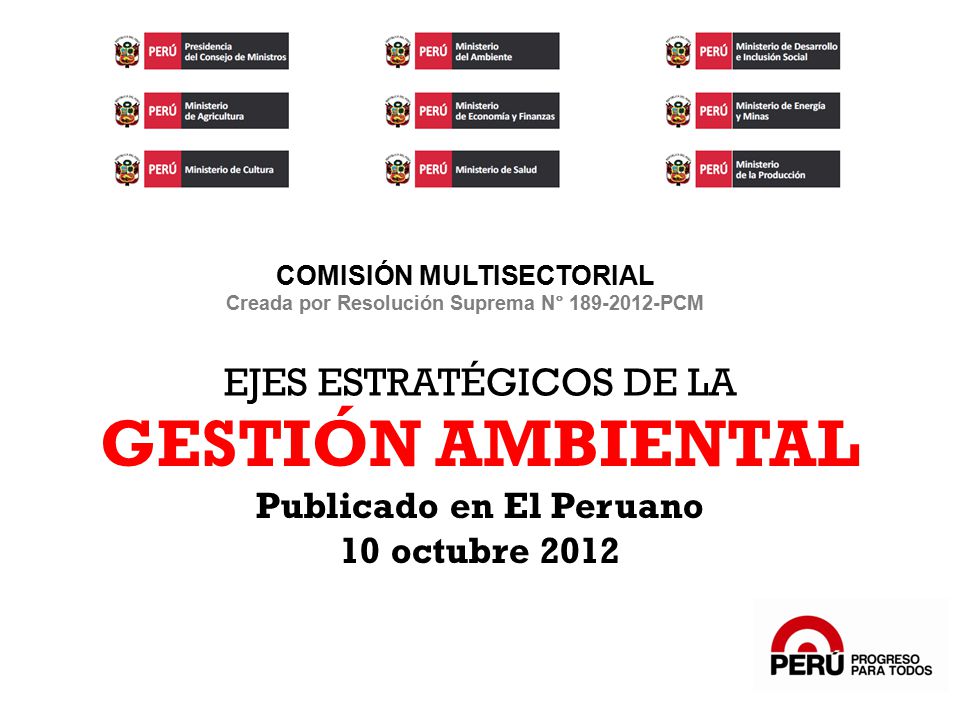 GESTIÓN AMBIENTAL EJES ESTRATÉGICOS DE LA Publicado en El Peruano