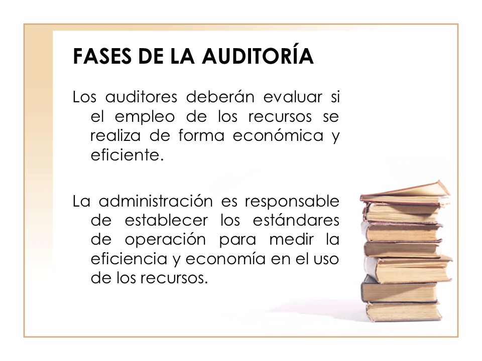 FASES DE LA AUDITORÍA Los auditores deberán evaluar si el empleo de los recursos se realiza de forma económica y eficiente.