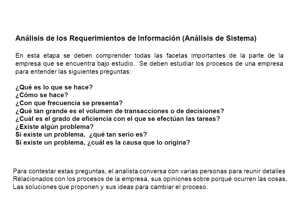 Análisis de los Requerimientos de Información (Análisis de Sistema)