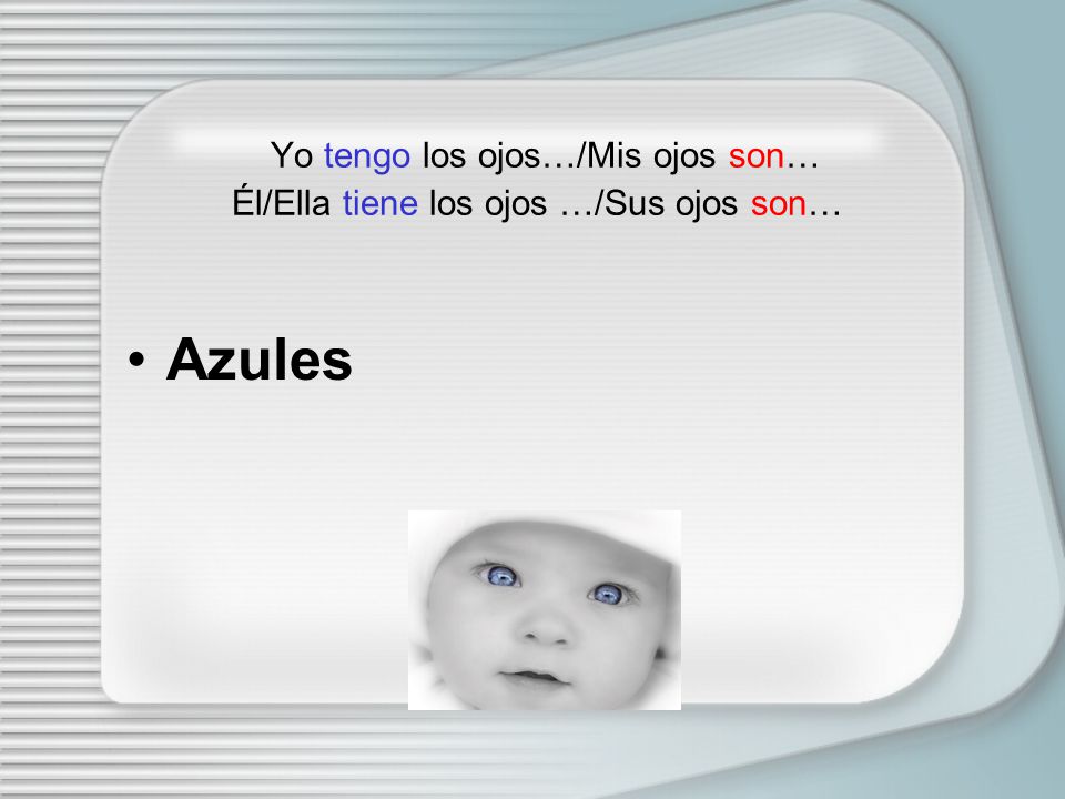 Yo tengo los ojos…/Mis ojos son… Él/Ella tiene los ojos …/Sus ojos son…