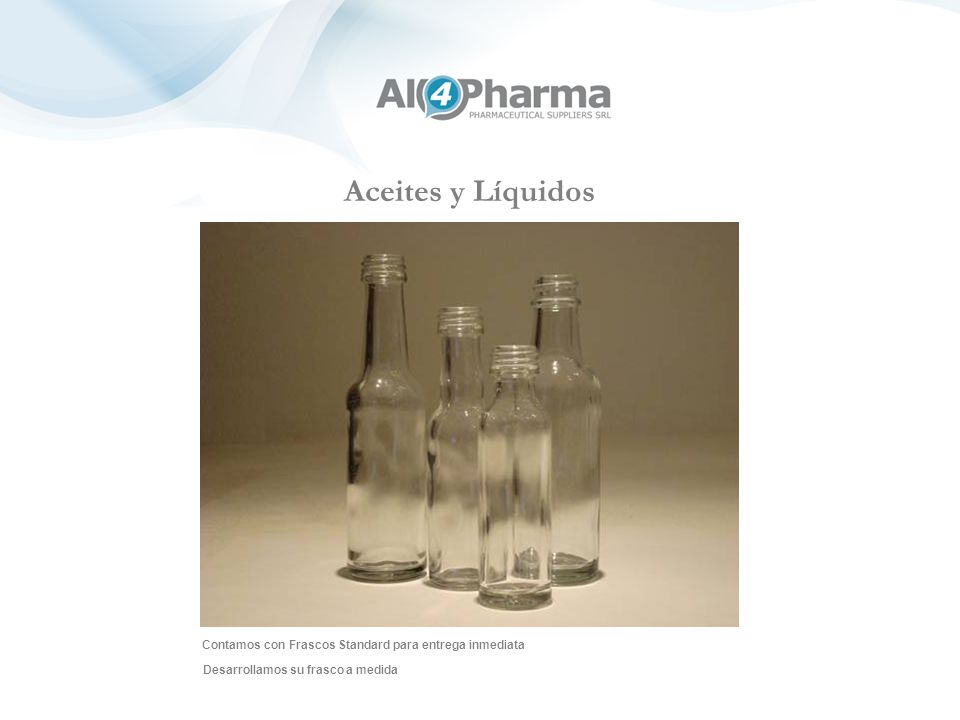 Aceites y Líquidos Contamos con Frascos Standard para entrega inmediata.