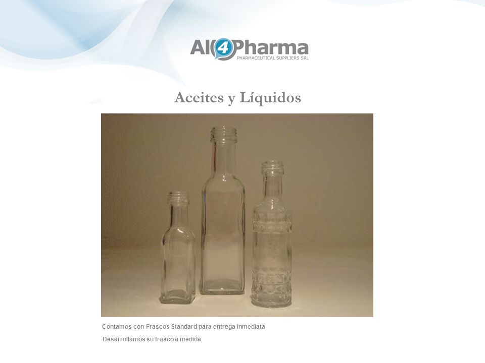Aceites y Líquidos Contamos con Frascos Standard para entrega inmediata.