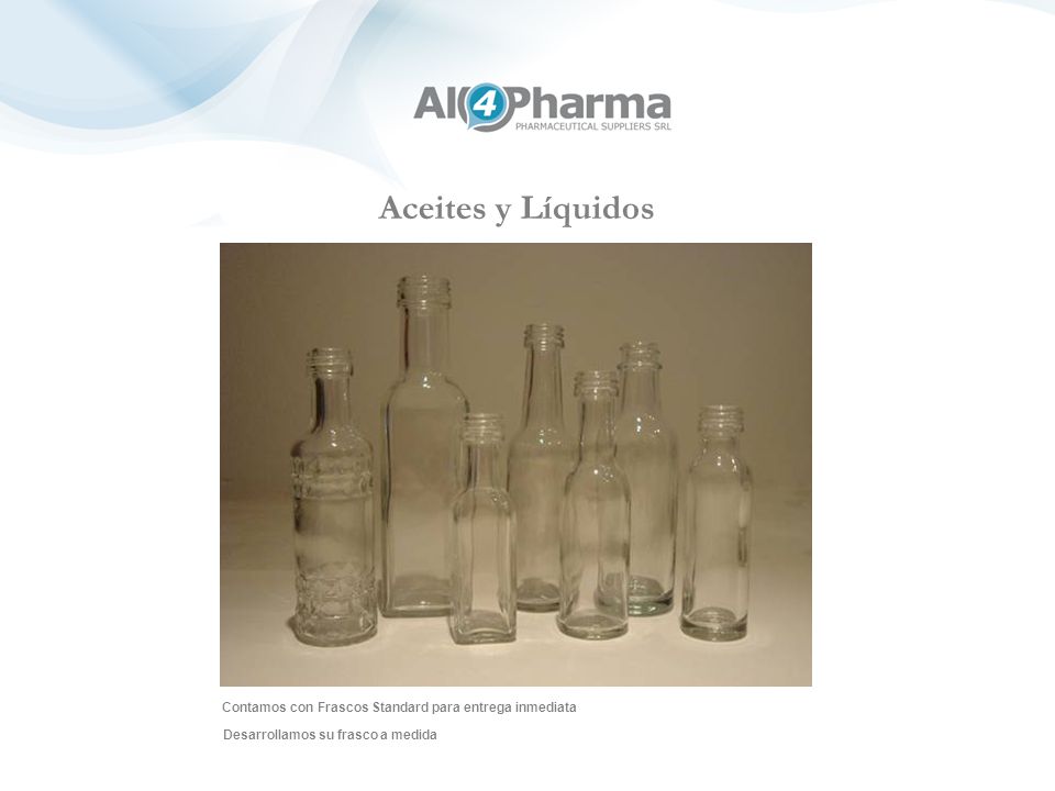 Aceites y Líquidos Contamos con Frascos Standard para entrega inmediata.