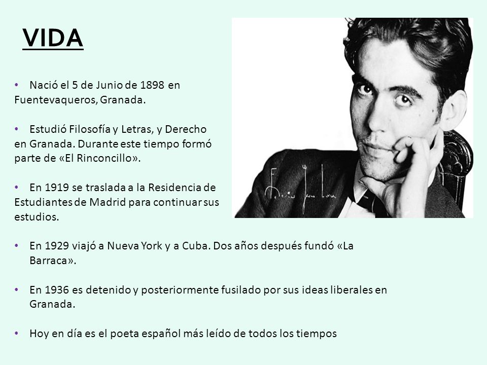 VIDA Nació el 5 de Junio de 1898 en Fuentevaqueros, Granada.