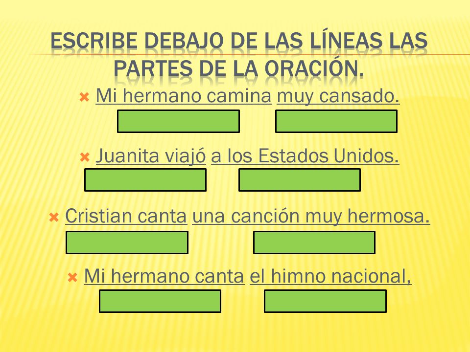 Escribe debajo de las líneas las partes de la oración.