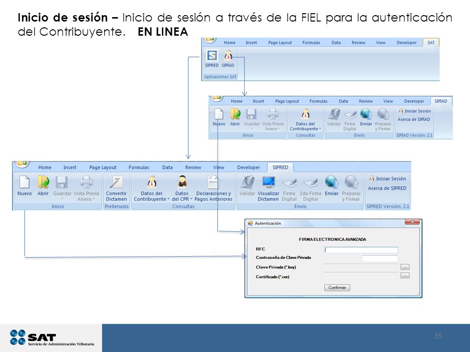 Inicio de sesión – Inicio de sesión a través de la FIEL para la autenticación del Contribuyente.
