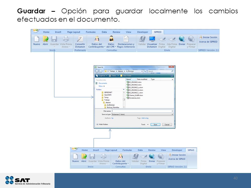 Guardar – Opción para guardar localmente los cambios efectuados en el documento.