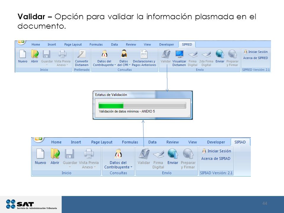 Validar – Opción para validar la información plasmada en el documento.