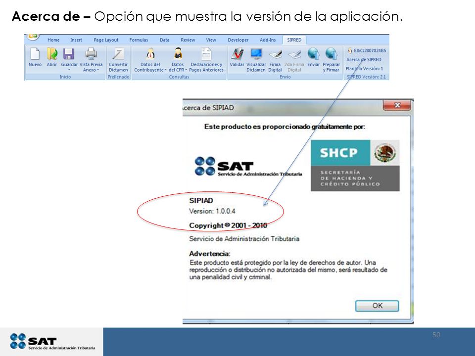Acerca de – Opción que muestra la versión de la aplicación.