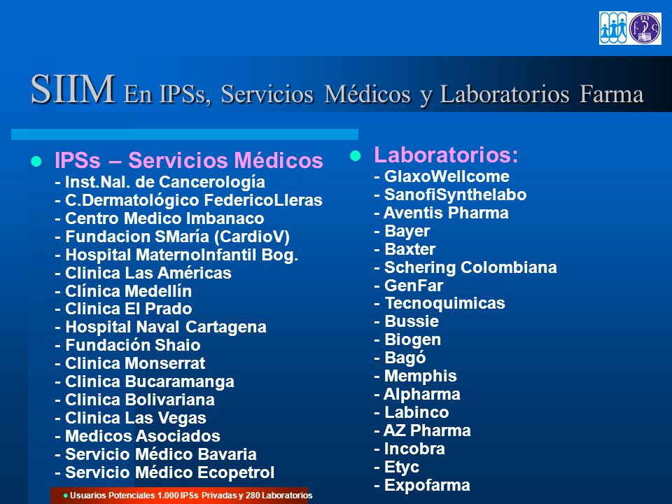 SIIM En IPSs, Servicios Médicos y Laboratorios Farma