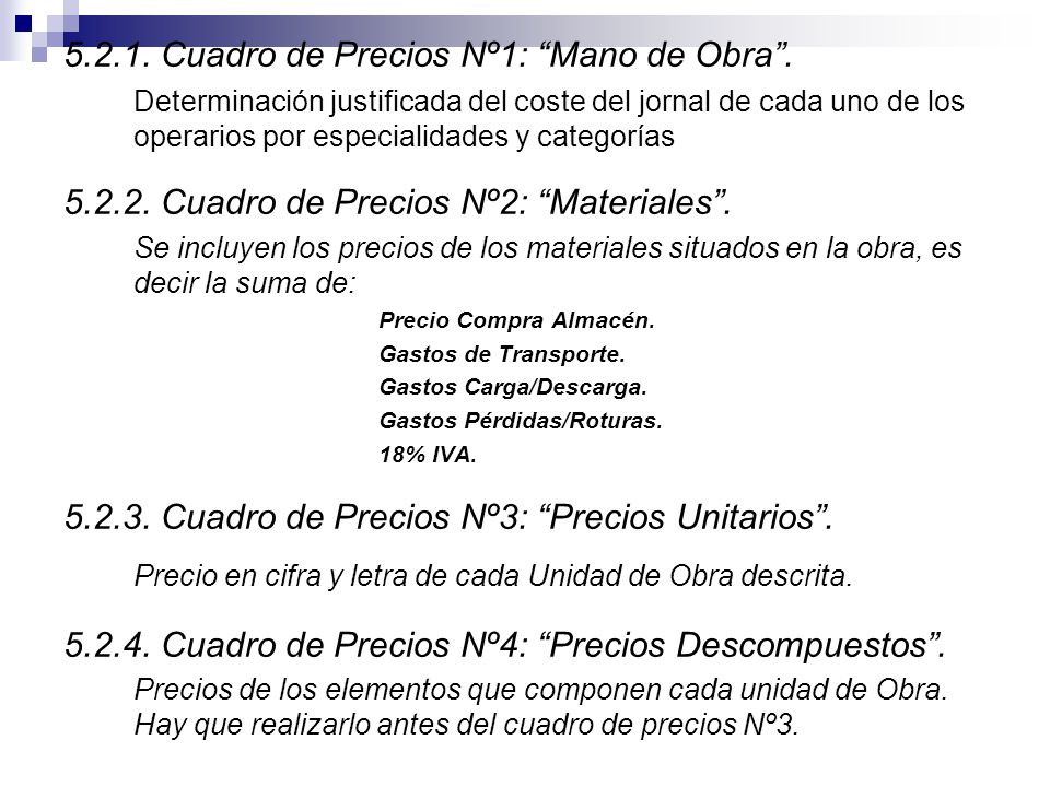 Precio en cifra y letra de cada Unidad de Obra descrita.