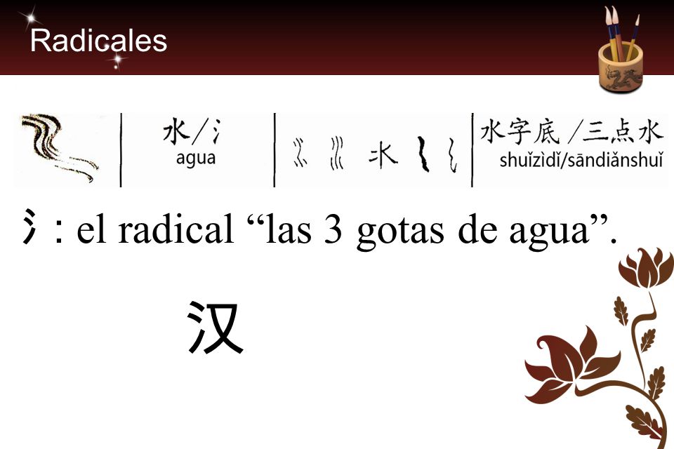Radicales 氵: el radical las 3 gotas de agua . 汉