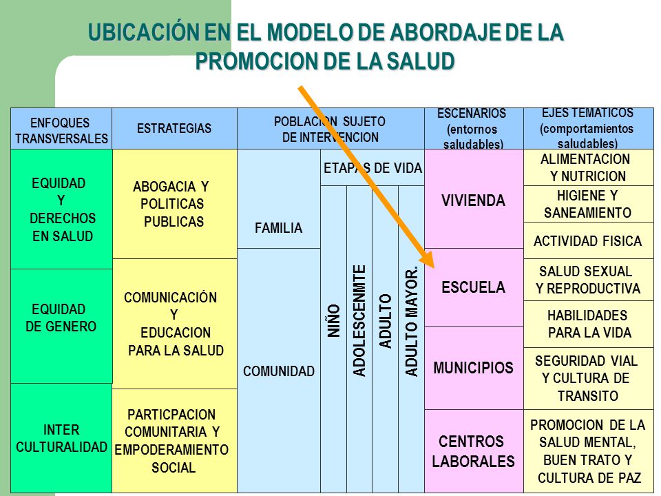 UBICACIÓN EN EL MODELO DE ABORDAJE DE LA PROMOCION DE LA SALUD