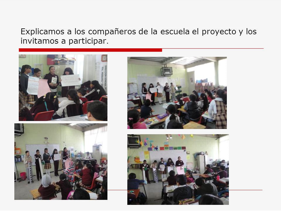Explicamos a los compañeros de la escuela el proyecto y los invitamos a participar.