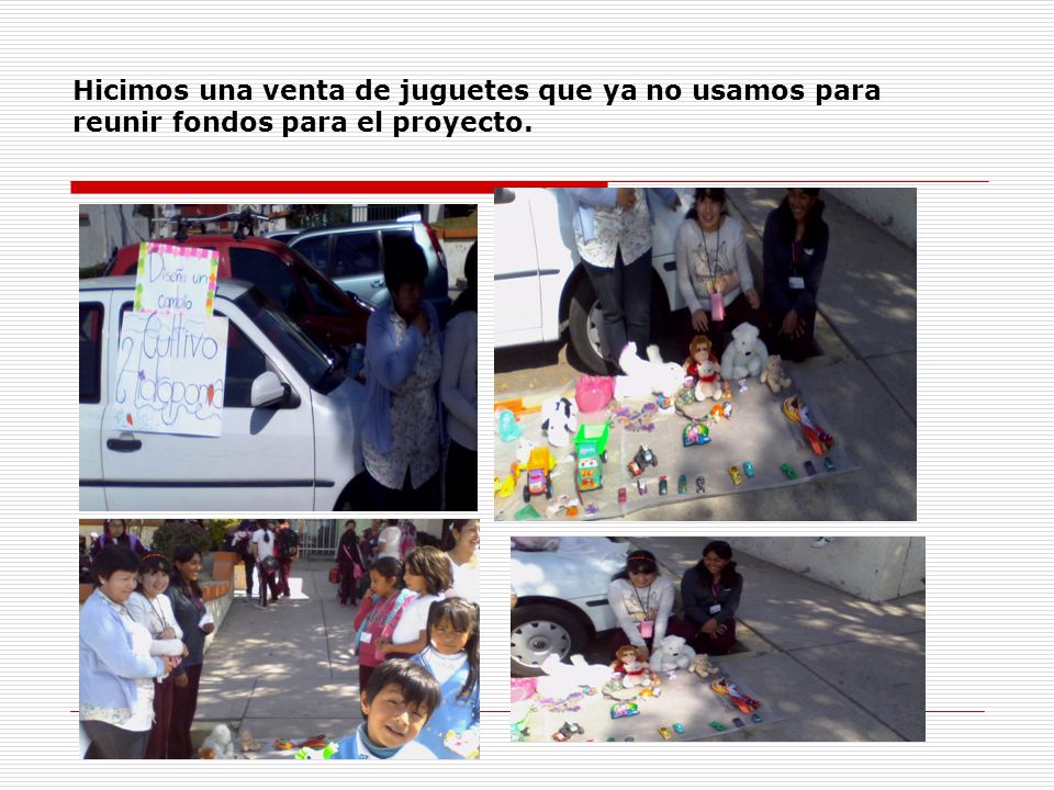 Hicimos una venta de juguetes que ya no usamos para reunir fondos para el proyecto.