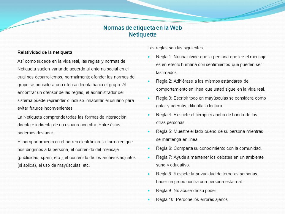 Normas de etiqueta en la Web Netiquette