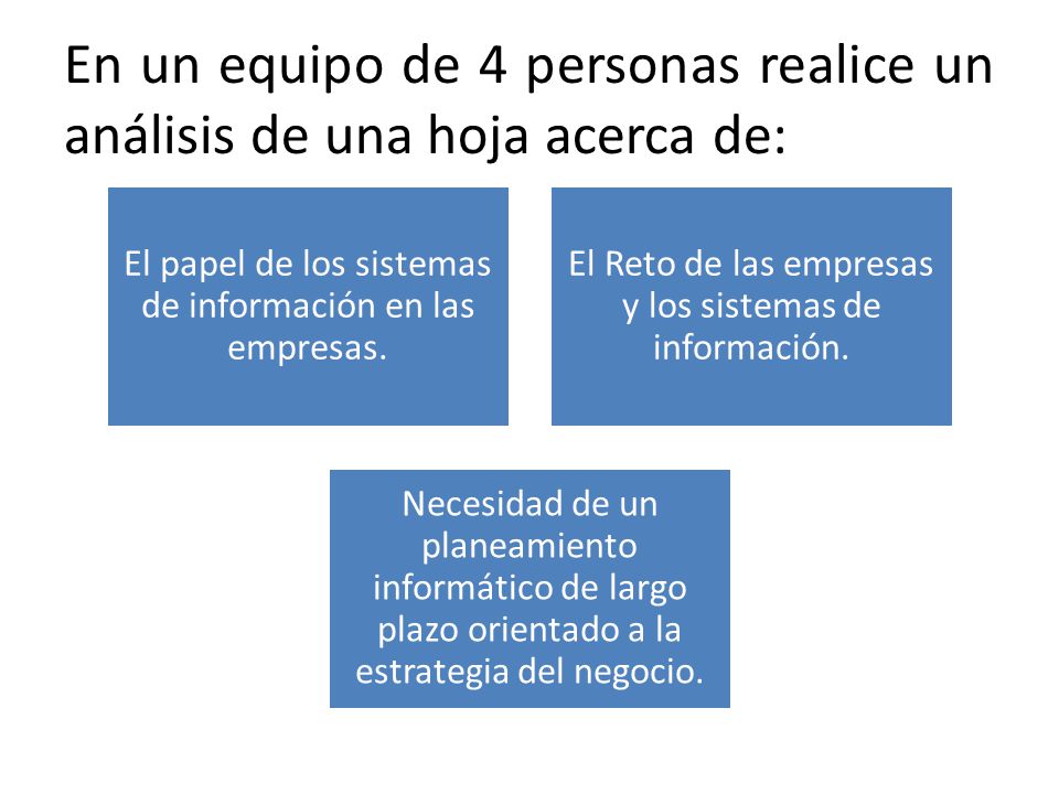 En un equipo de 4 personas realice un análisis de una hoja acerca de: