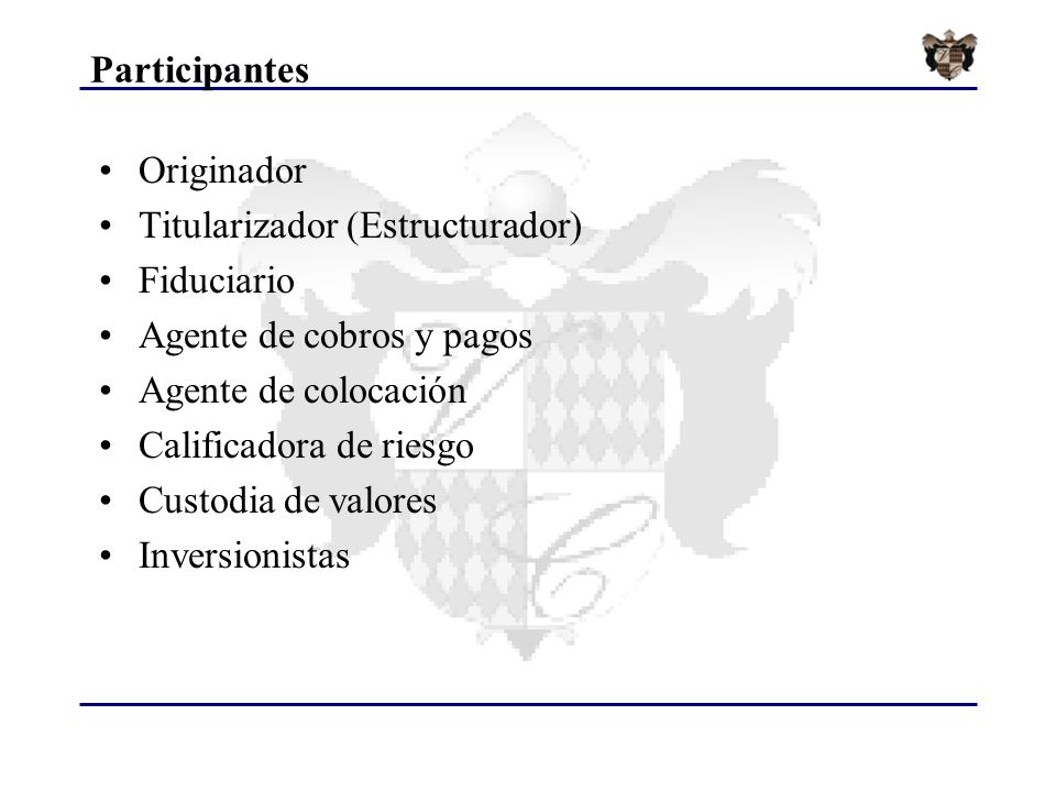 Titularizador (Estructurador) Fiduciario Agente de cobros y pagos