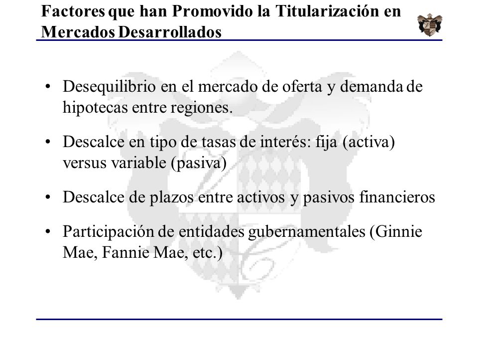 Factores que han Promovido la Titularización en Mercados Desarrollados