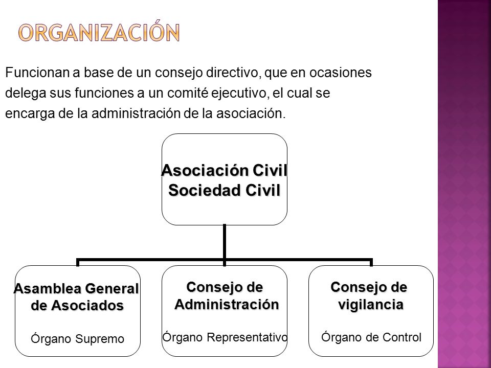 Organización Funcionan a base de un consejo directivo, que en ocasiones. delega sus funciones a un comité ejecutivo, el cual se.