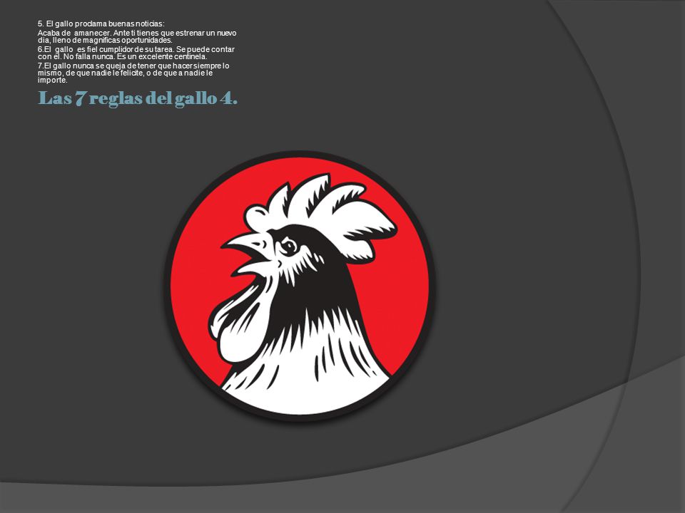 Las 7 reglas del gallo El gallo proclama buenas noticias: