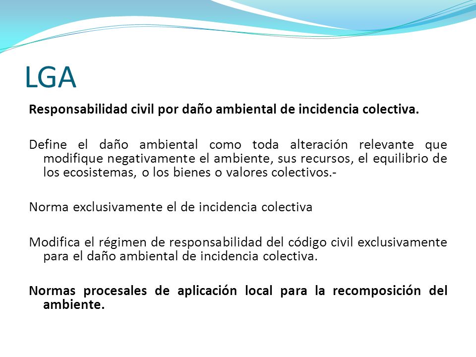 LGA Responsabilidad civil por daño ambiental de incidencia colectiva.