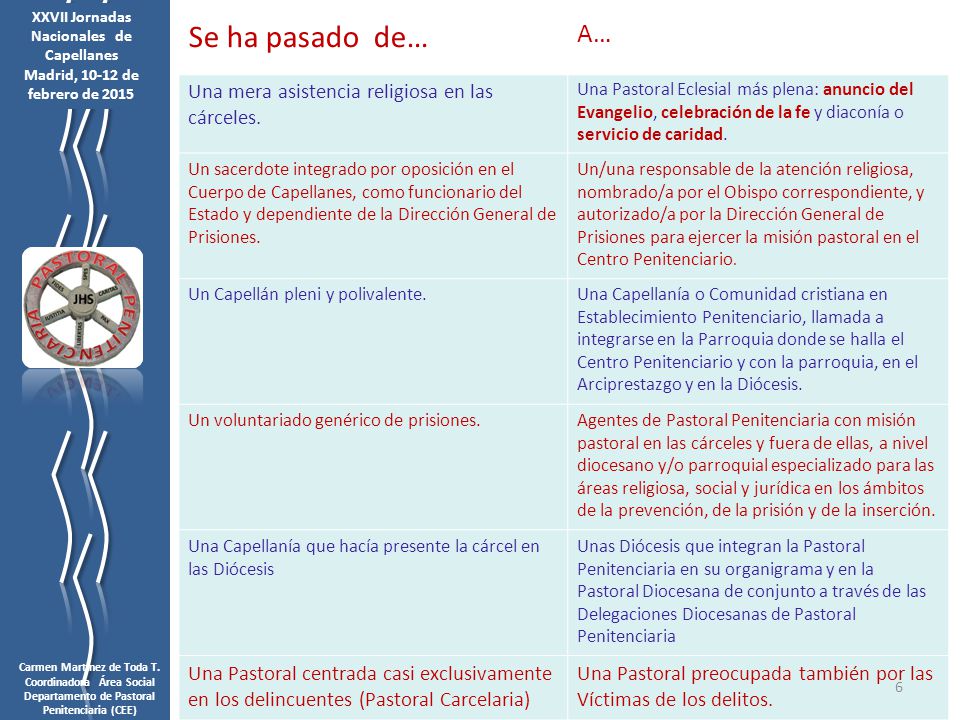 Se ha pasado de… A… Una mera asistencia religiosa en las cárceles.