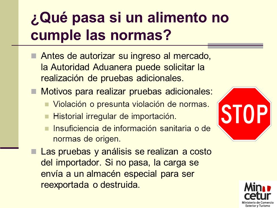¿Qué pasa si un alimento no cumple las normas