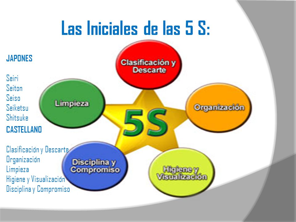 Las Iniciales de las 5 S: JAPONES Seiri Seiton Seiso Seiketsu Shitsuke