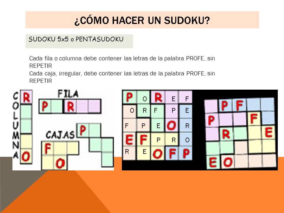 ¿Cómo hacer un sudoku O E F O R F P E F P E R P R O R E