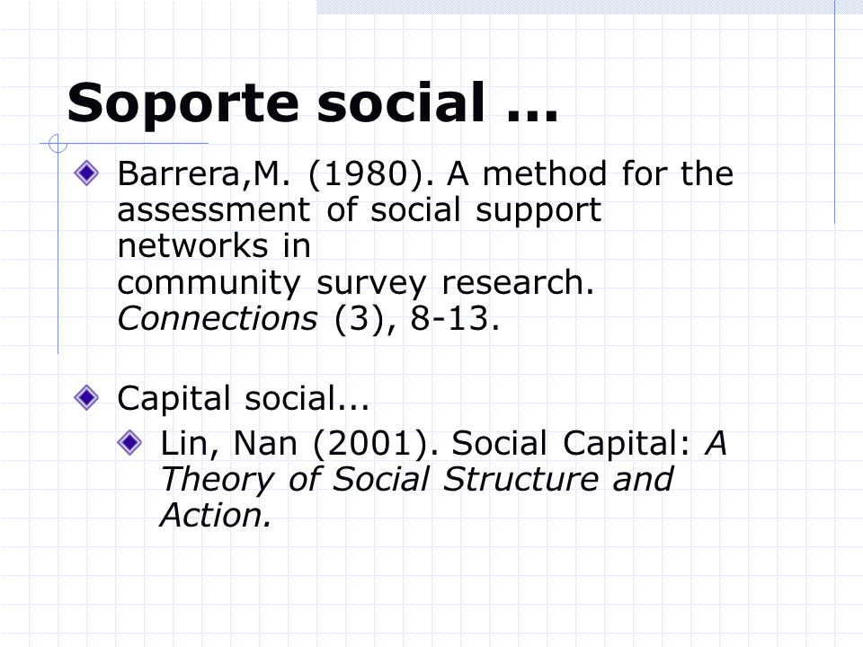 Soporte social ... Barrera,M. (1980). A method for the assessment of social support networks in community survey research. Connections (3),