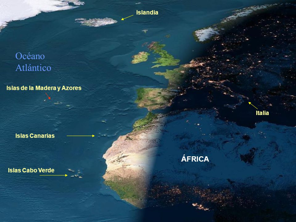 Océano Atlántico ÁFRICA Islandia Islas de la Madera y Azores Italia